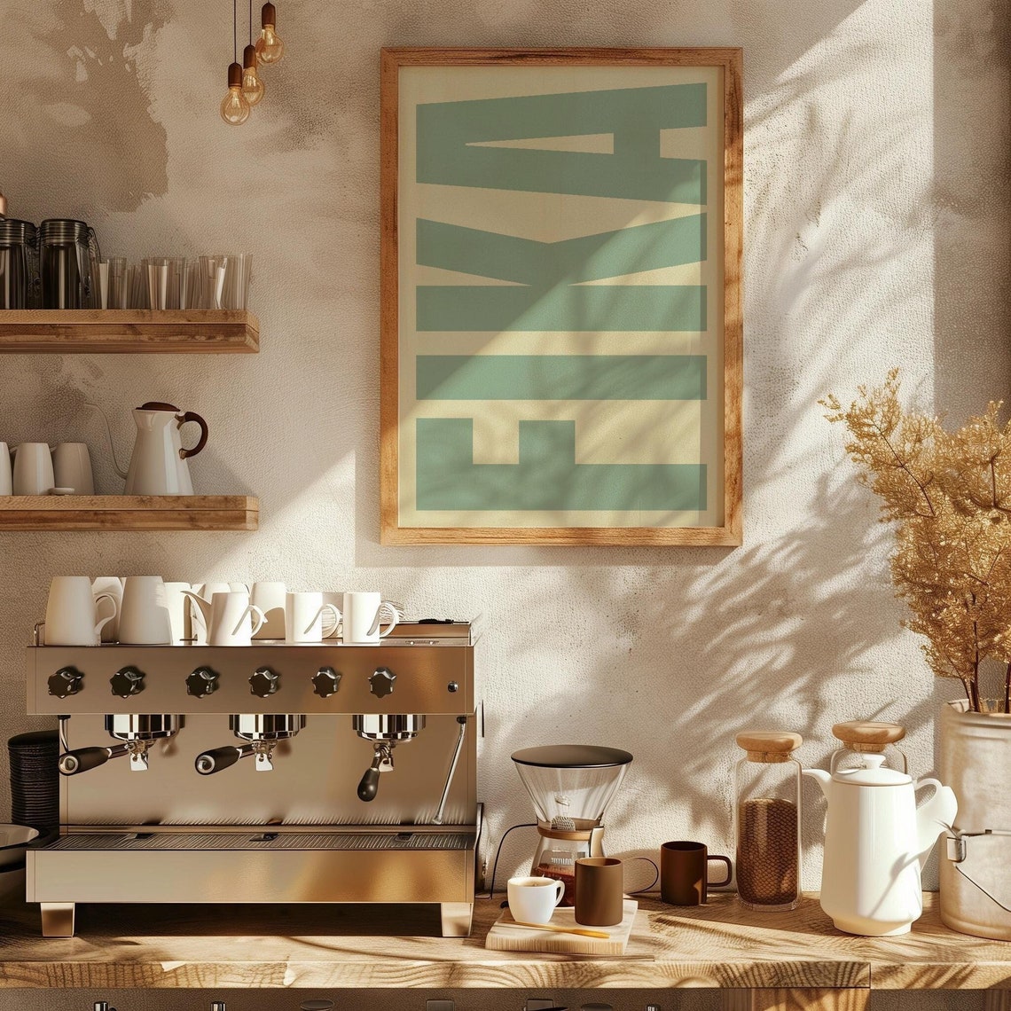 Fika Bold Sage Green Typography Swedish Coffee Break Cafe Poster