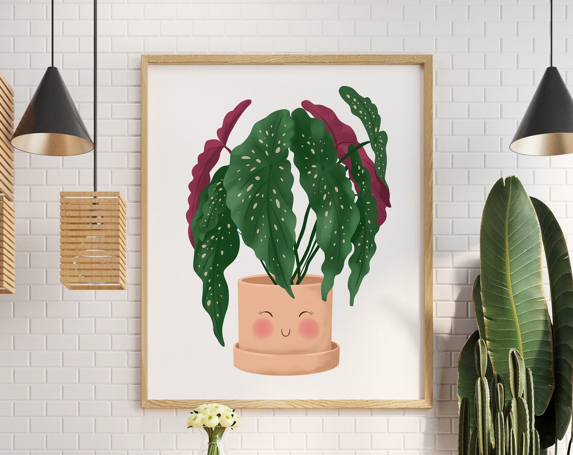 Polka Dot Begonia With Serene Smile Cute Kawaii Plant Art Print