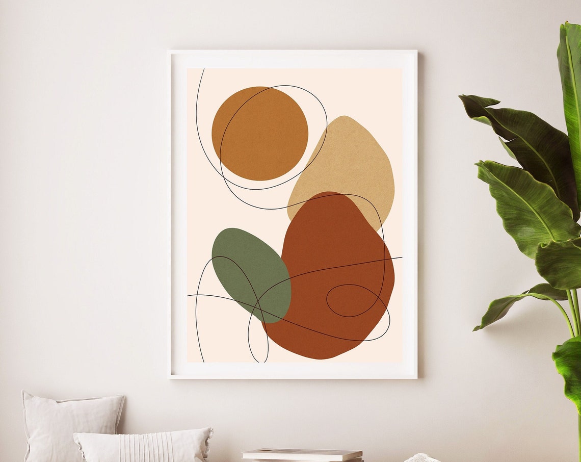 Terracotta Circles Organic Shapes With Line Boho Abstract Poster