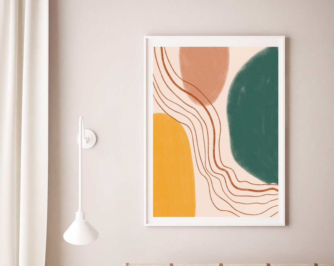 Mustard Green Rust Organic Shapes Boho Modern Abstract Poster
