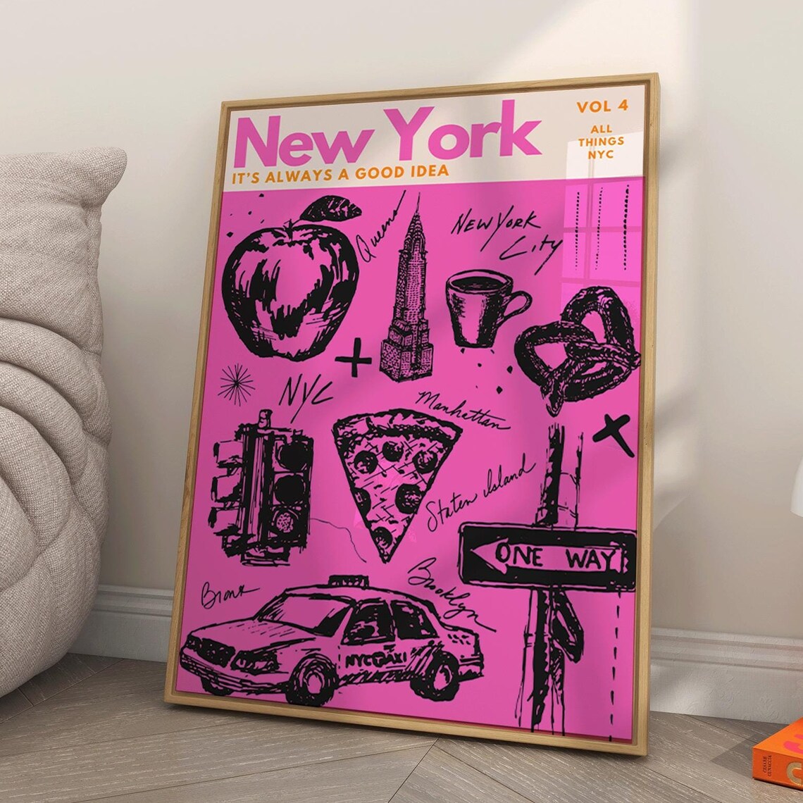 New York City Wall Art Maximalist Print City Print Nyc Print Colourful Preppy Wall Art Pink Wall Art Trendy Print Busy Print Nyc