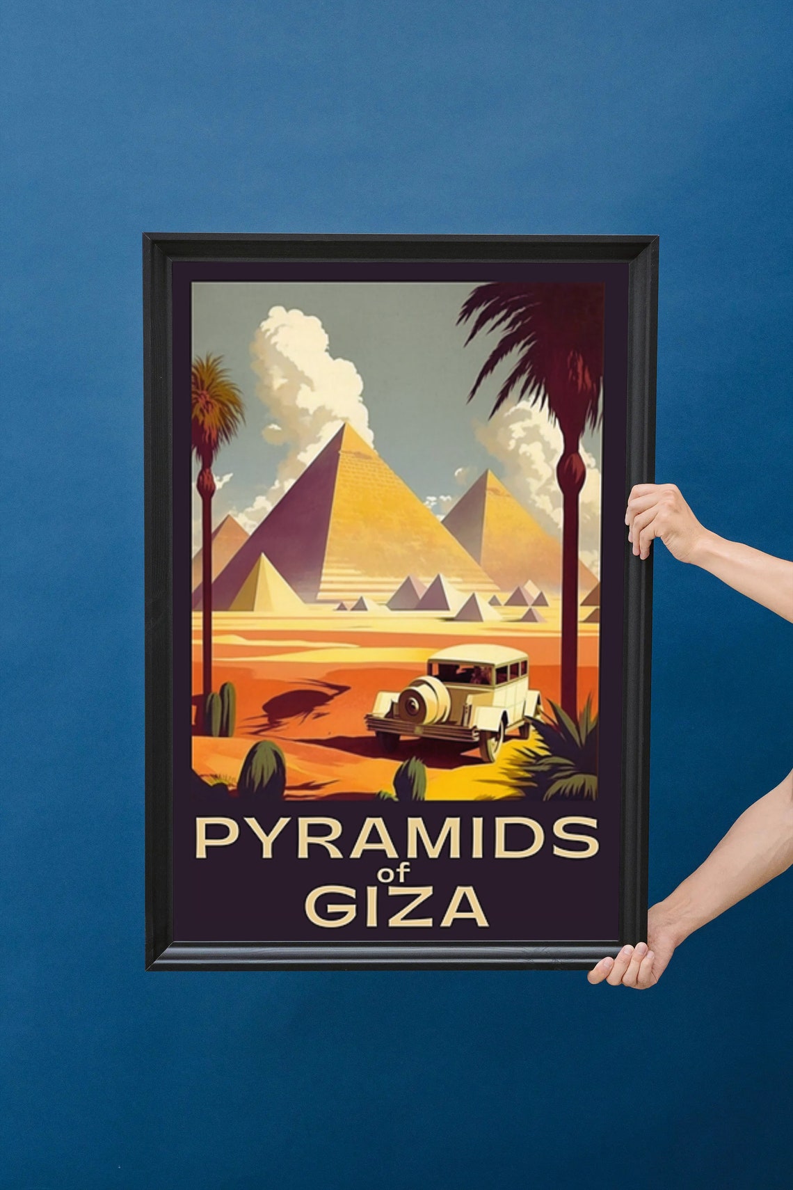 Pyramids of Giza Vintage Sunset Desert Travel Poster Palm Trees View - Image 5