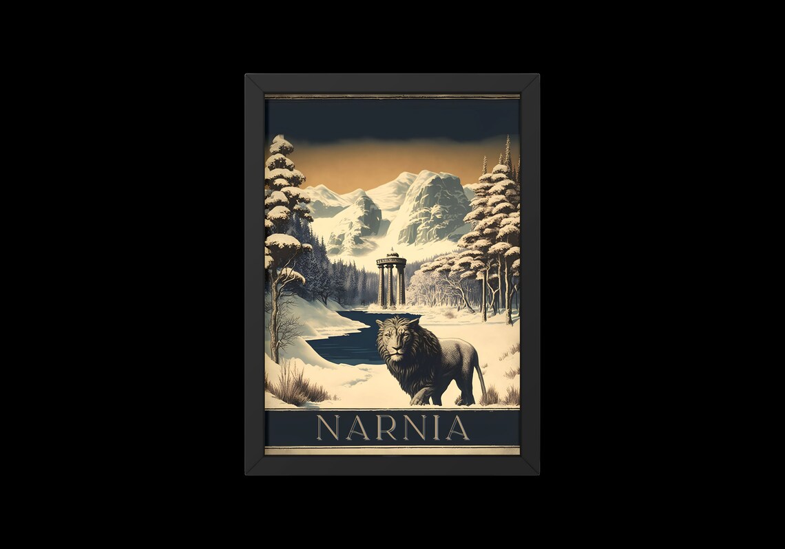 Narnia Winter Wonderland Aslan Lion Snowy Valley Travel Poster