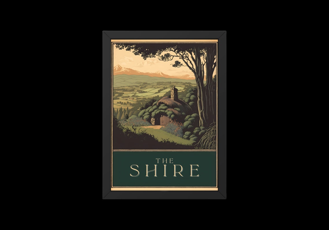 The Shire Hobbit Hole Rolling Hills Valley View Travel Poster