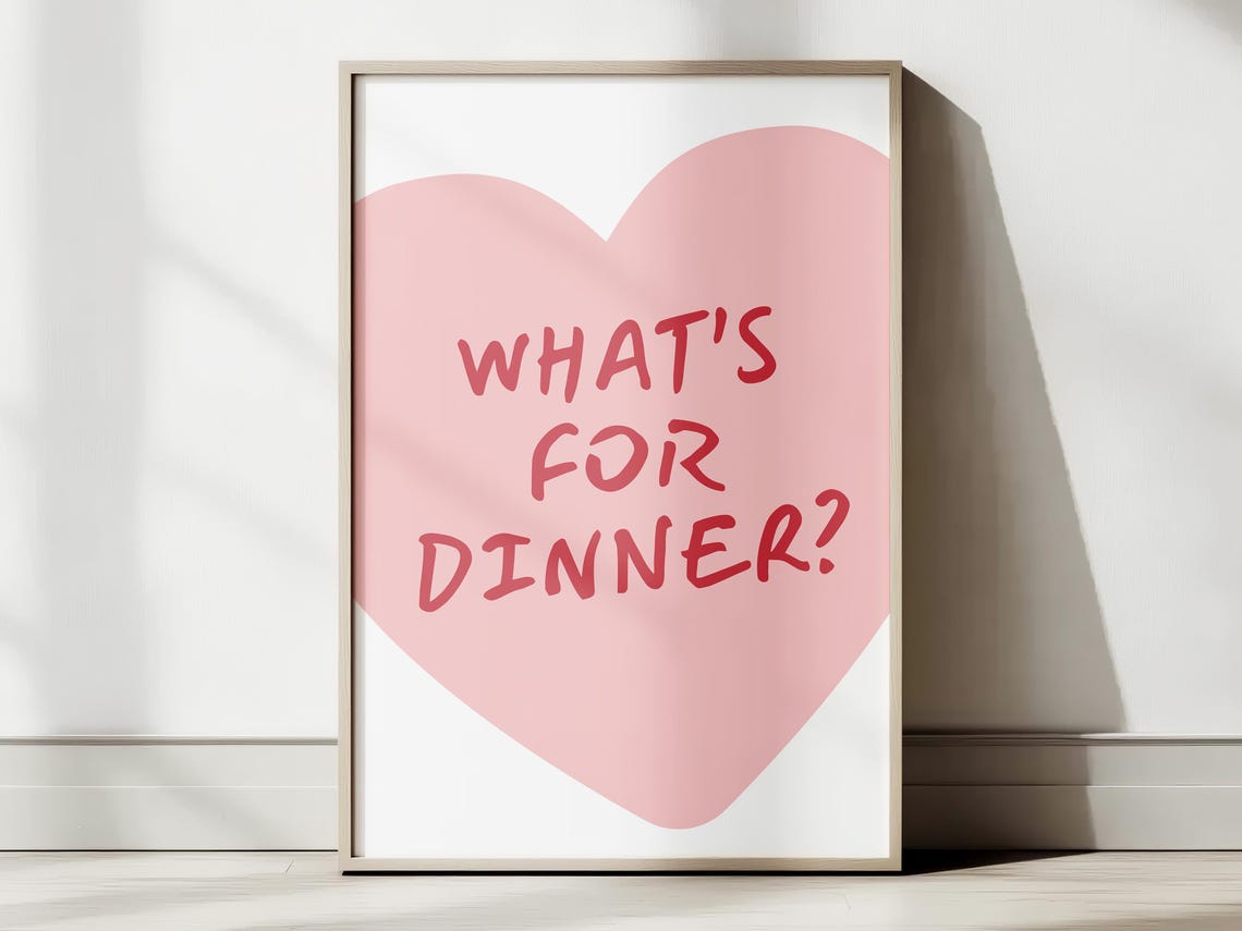 What's For Dinner Pink Heart Fun Kitchen Typography Foodie Poster