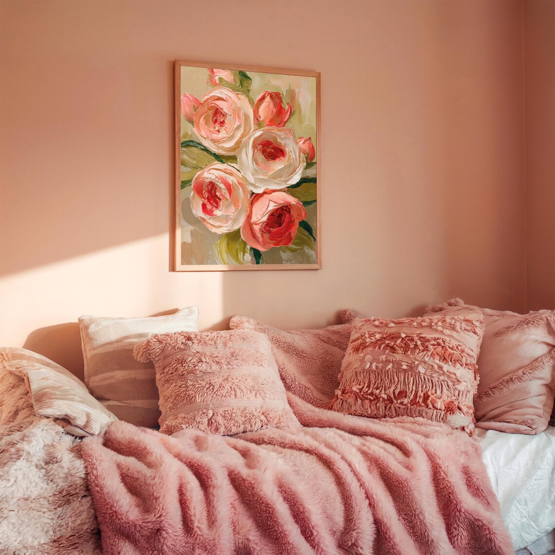 Blush Pink Roses Impasto Oil Painting Romantic Floral Poster - Image 3