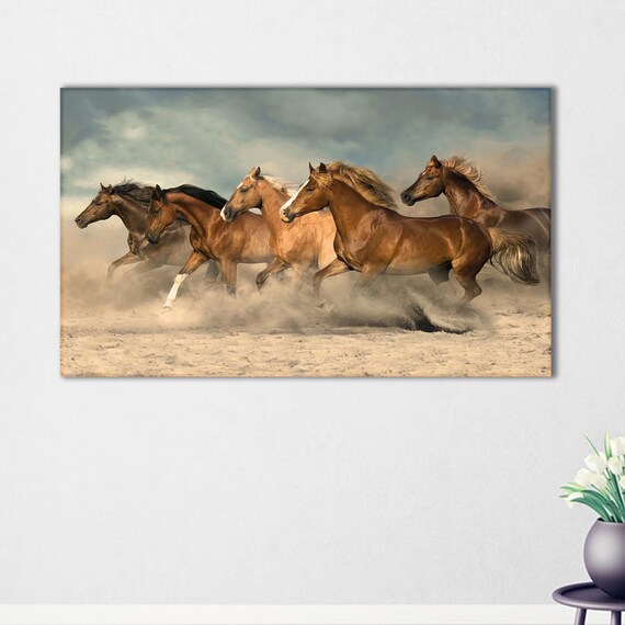 Five Running Horses Kicking Up Dust Western Desert Herd Photo Poster