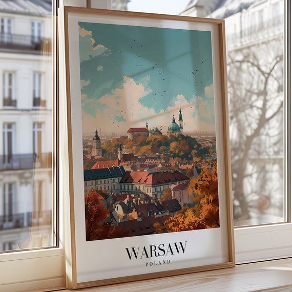 Warsaw Poster Vintage Art Poland Travel Print Old Town Scene Retro Wall Polish Decor Historic Cityscape