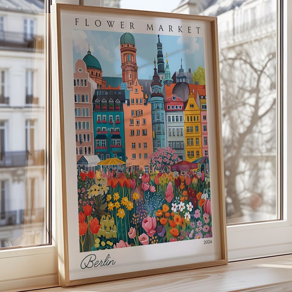 Berlin Flower Market Poster Colorful Cityscape German Wall Art Vibrant Decor Printgermany Travel