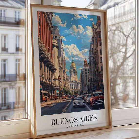 Buenos Aires City Poster Argentina Wall Art Print Street View Illustration Latin America Architecture Travel Decor Urban