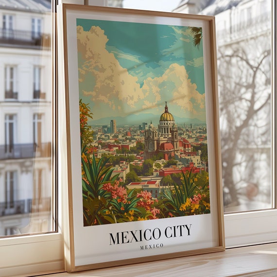 Mexico City Poster Travel Wall Art Skyline Print Latin Decor Country Wallpaper