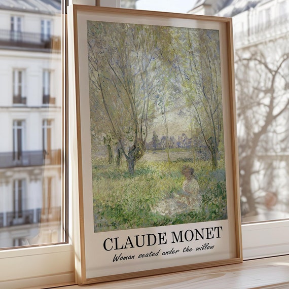 Claude Monet Art Print Woman Seated Under The Willow Wallpaper Impressionist Painting Nature Botanical Wall Classic