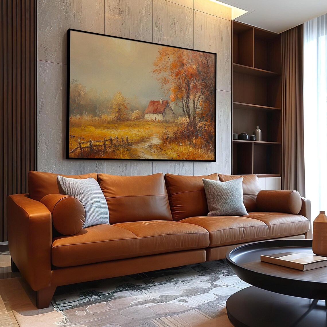 Cottage Field Landscape Wall Art Oil Painting Nature Poster Oil Painting Home Artwork Autumn Vintage - Image 3