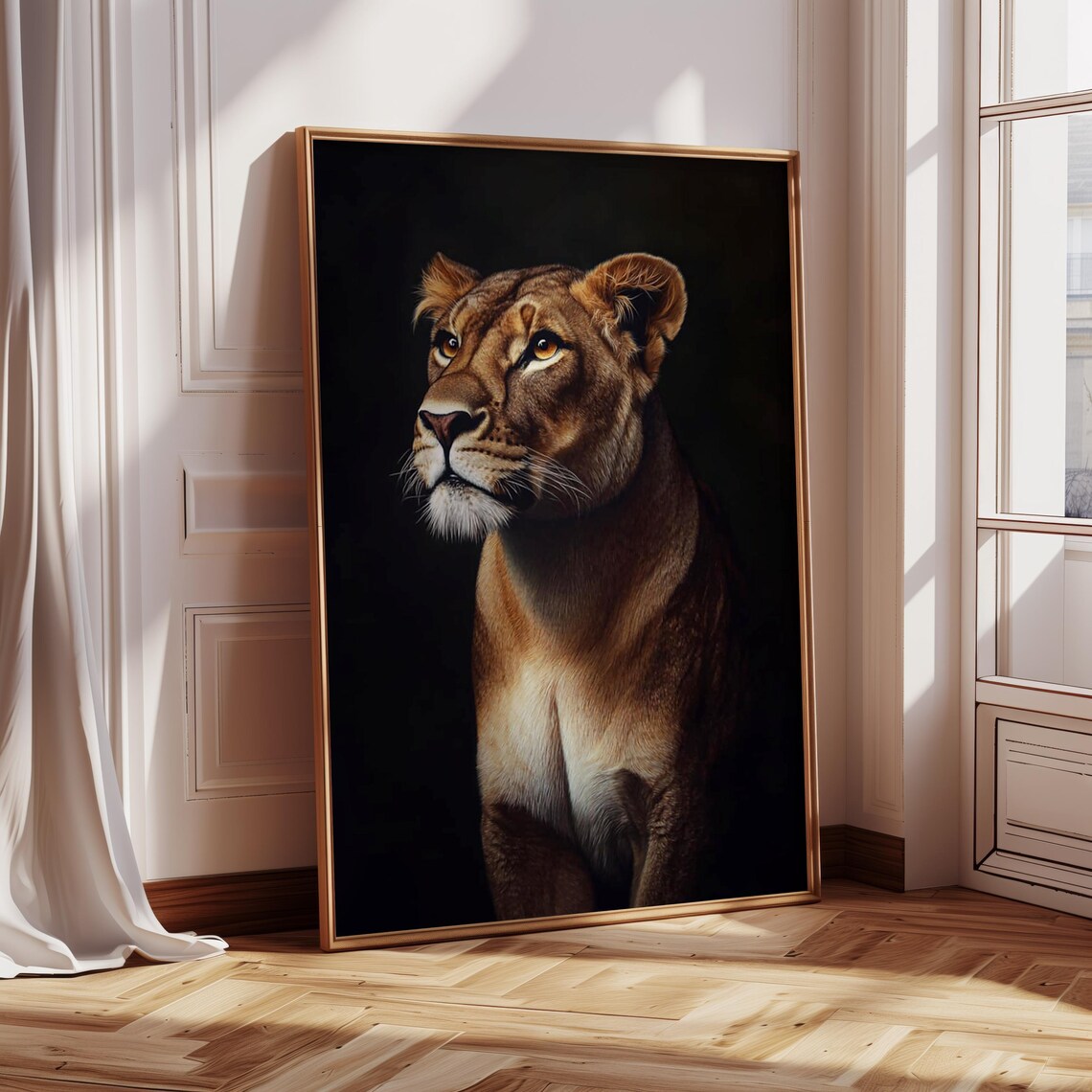 Lioness Portrait On Black Background Dramatic Oil Painting Poster - Image 3