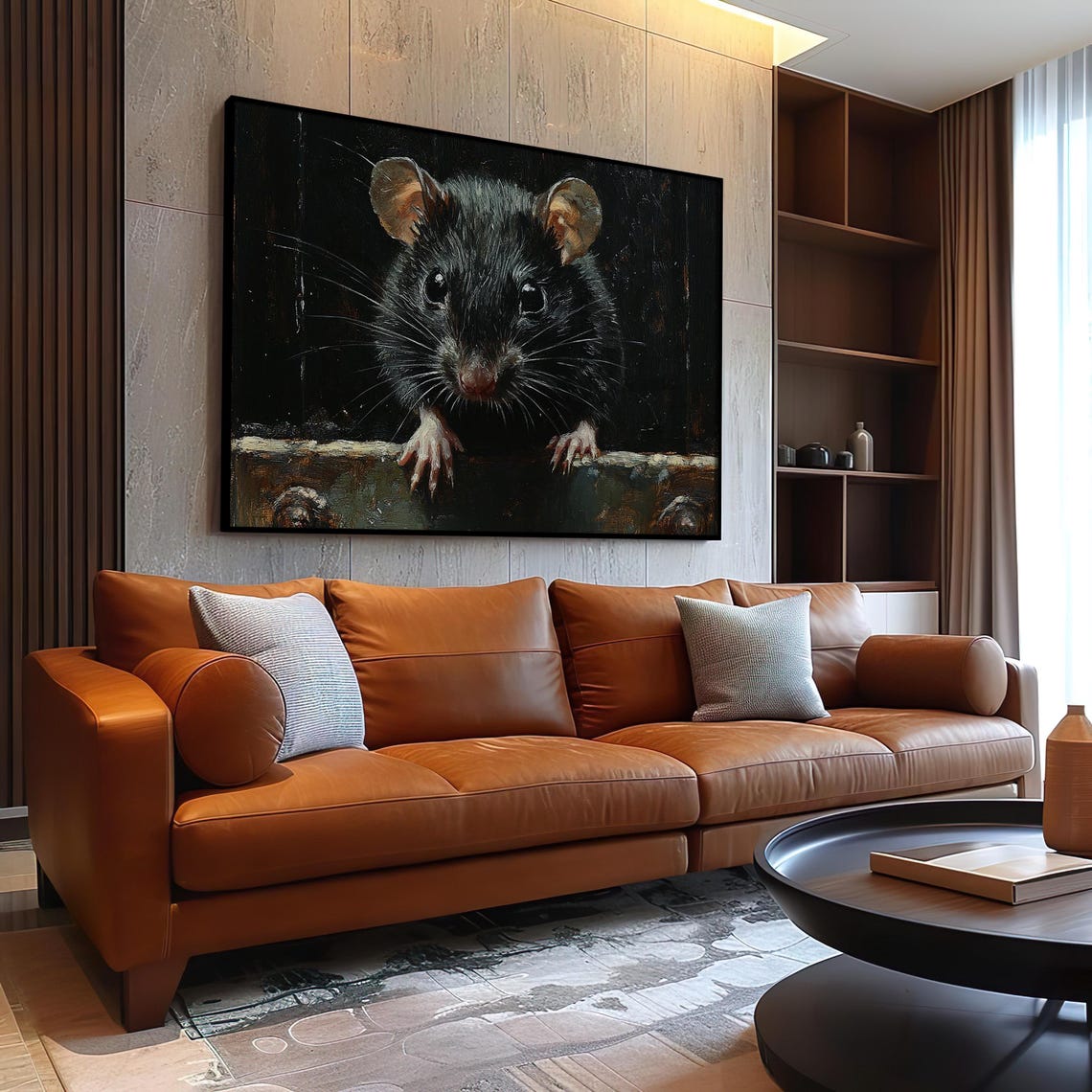 Curious Wide-Eyed Black Mouse Peeking Over A Wooden Ledge Poster - Image 2