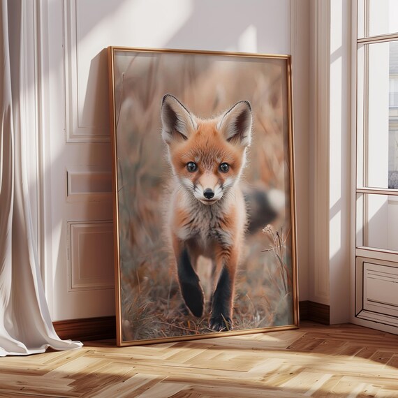 Red Fox Cub Portrait Photorealistic Wildlife Nature Art Poster