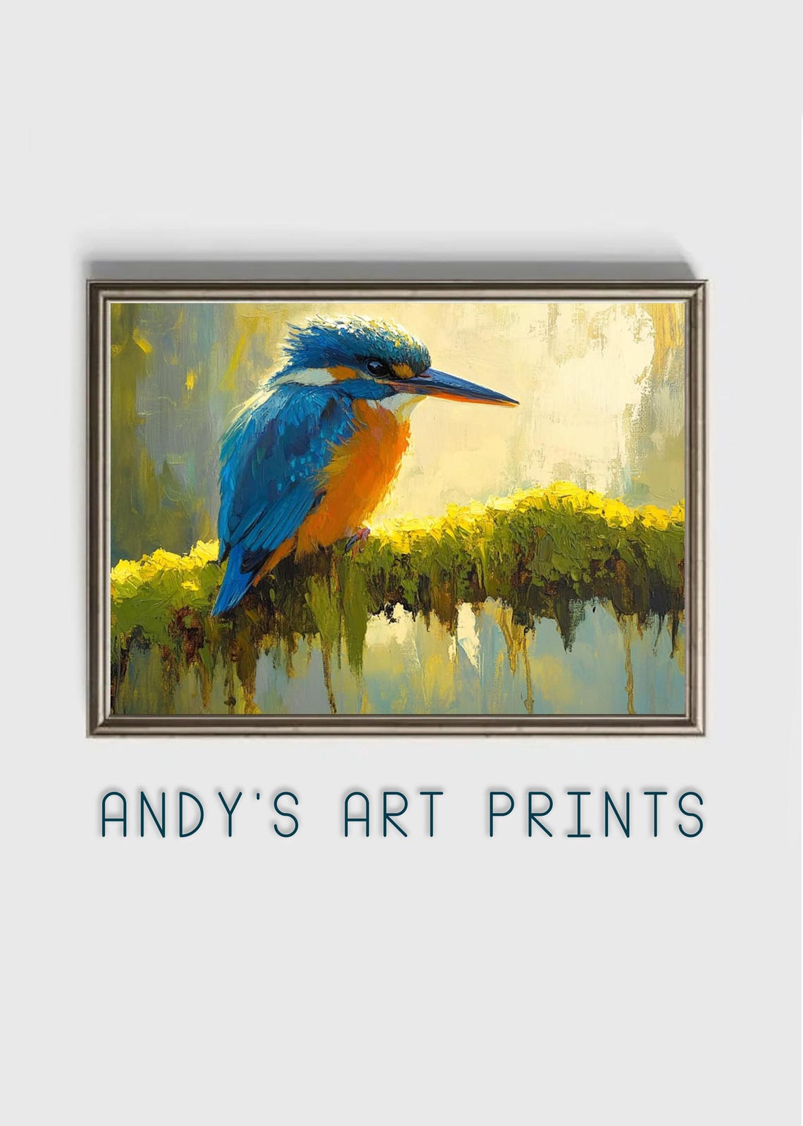 Kingfisher Perched Over Green Water in an Impressionist Style Poster - Image 3