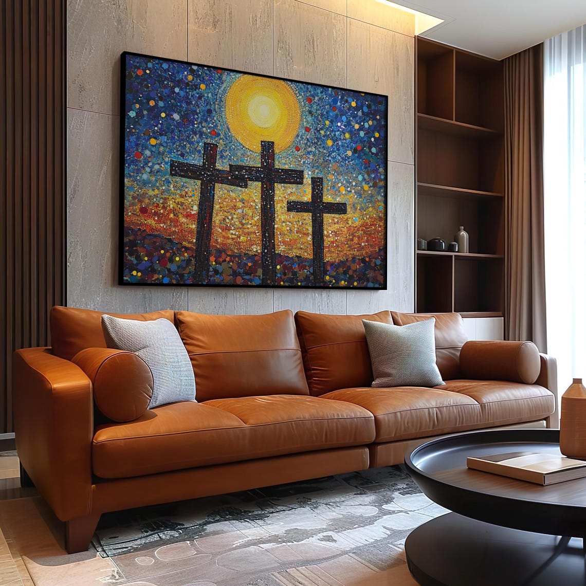 Three Crosses At Calvary Mosaic Sunset Christian Faith Poster - Image 3