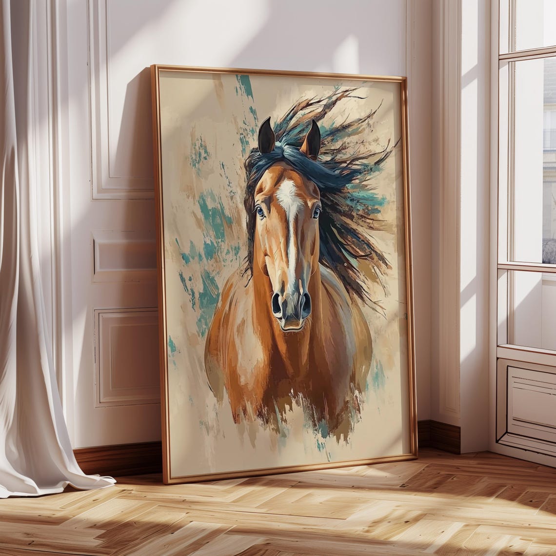 Horse Oil Painting Wall Art Print Animals Horse Lover Print At Home Wall Art Colourful Horse Portrait Drawing Neutral Tones - Image 3