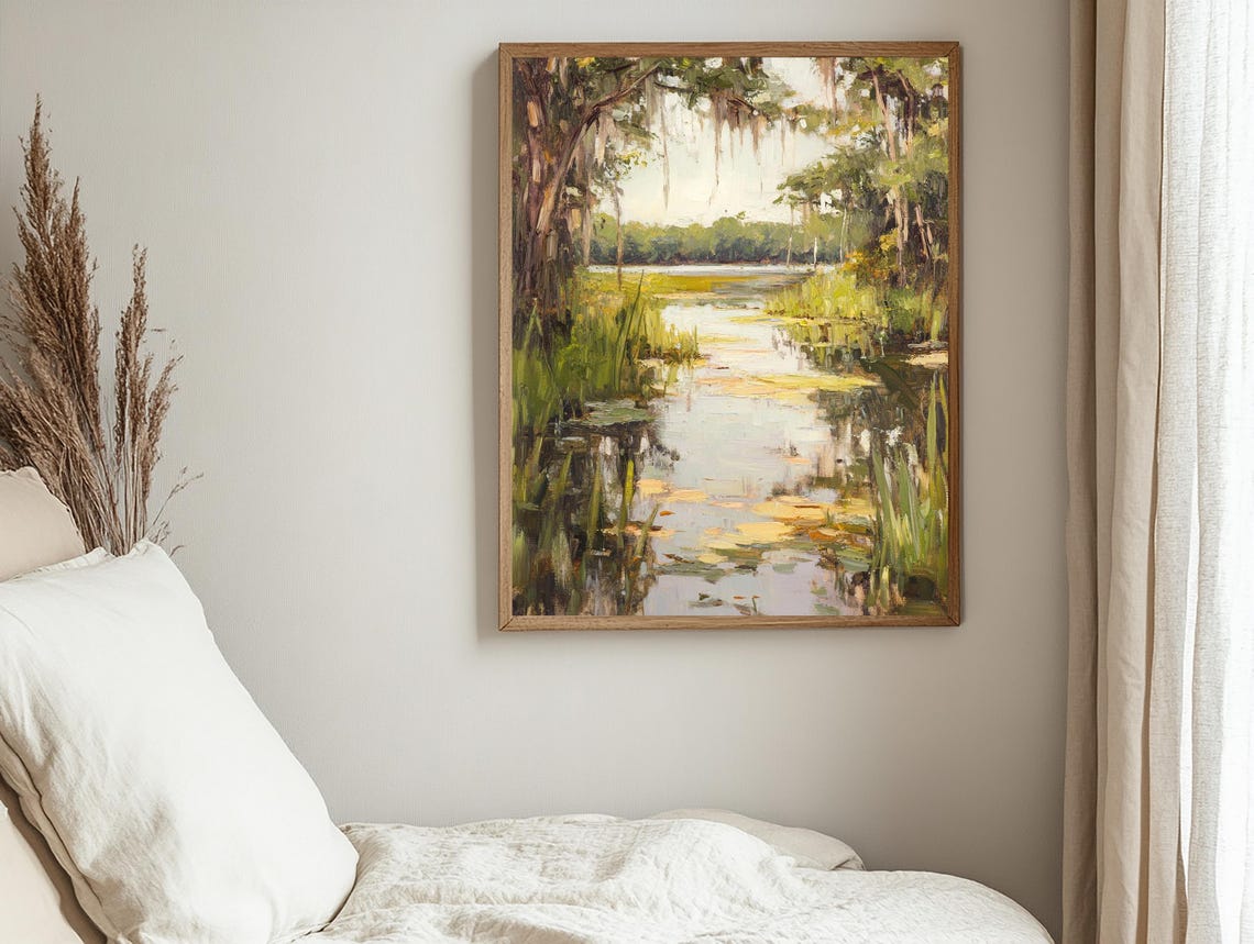 Lake Landscape Wall Art Oil Painting Nature Poster Oil Painting Landscape Drawing Home Decor Artwork - Image 2