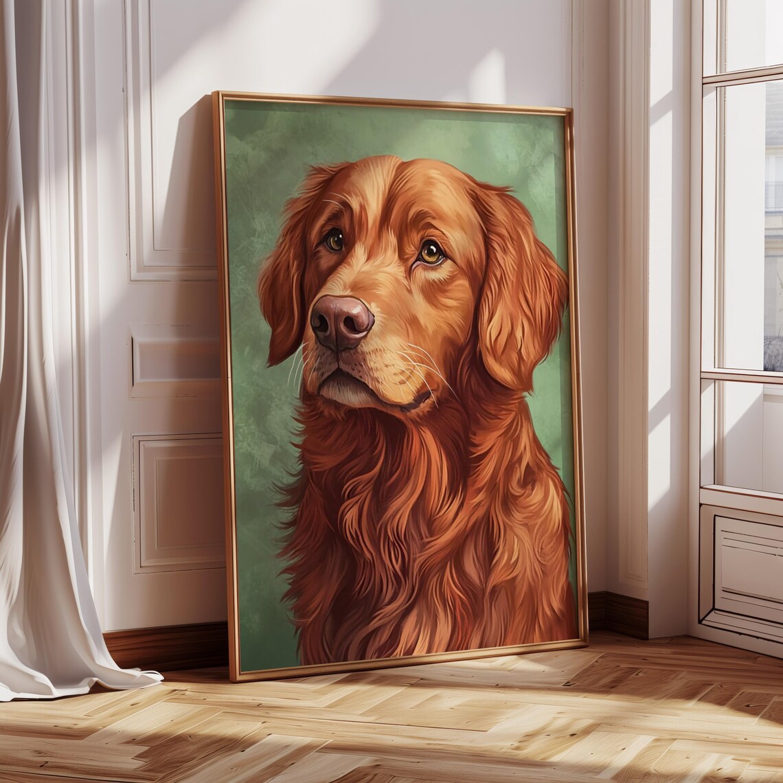 Irish Setter Portrait On Sage Green Background Oil Painting Print - Image 3