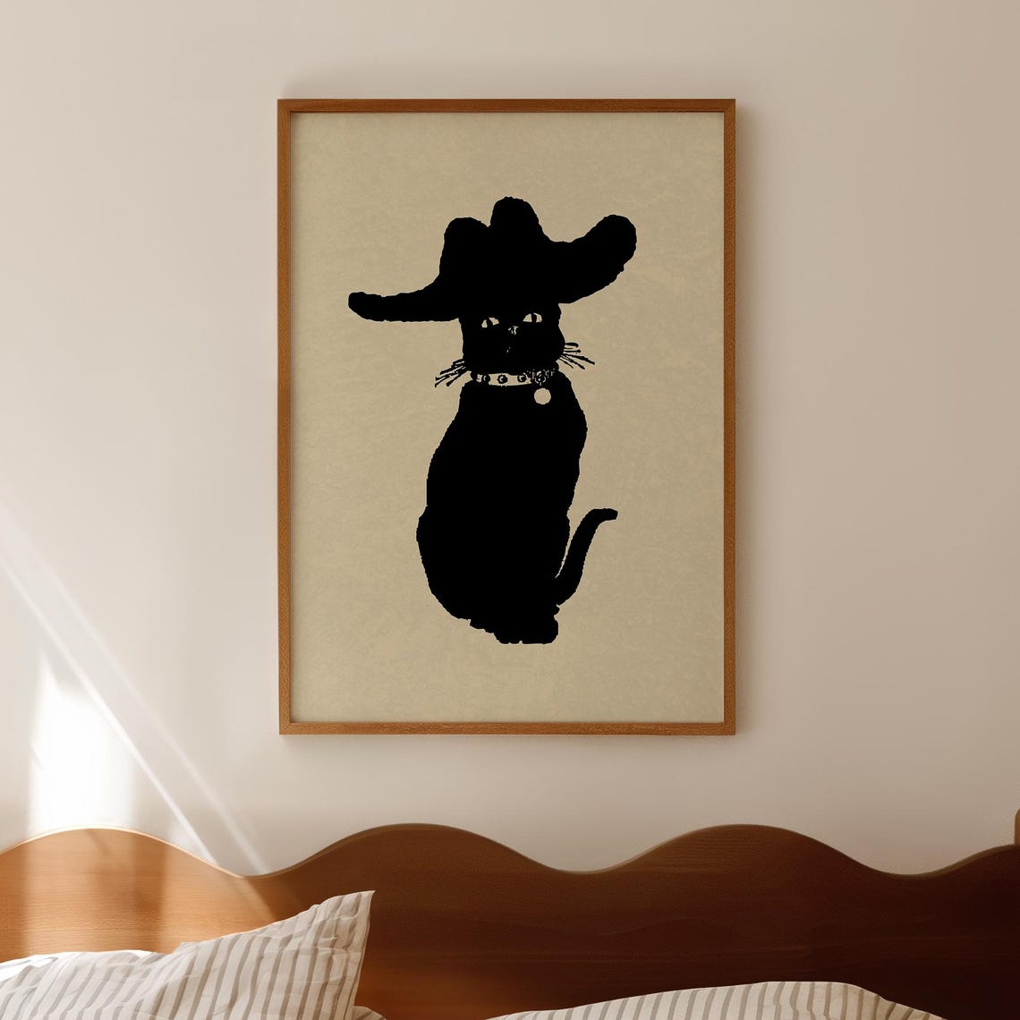 Black Cat Cowboy Hat Silhouette Funny Western Feline Wall Art
