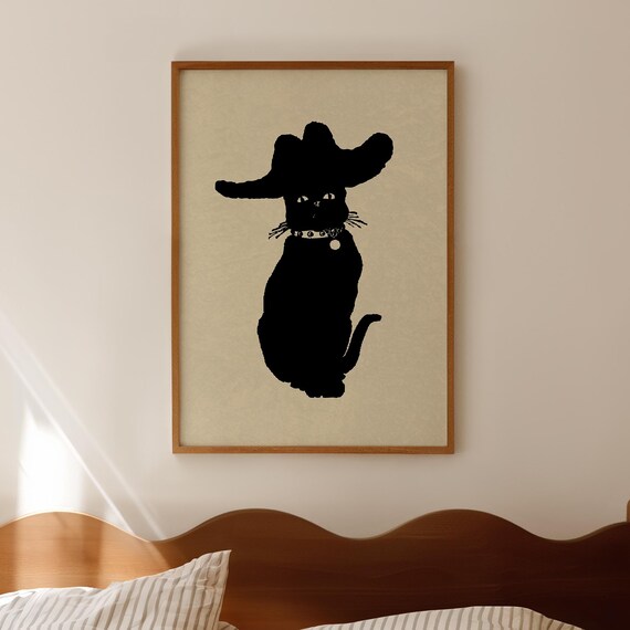 Funny Western Cat Print Funky Neutral Wall Art Cowboy Kitty Poster Digital Download