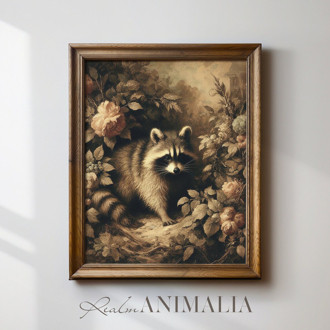 Vintage Raccoon Painting, Neutral Cottagecore Art Print - Image 4