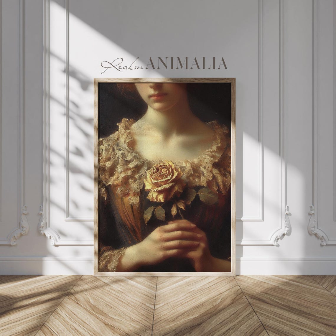 Victorian Woman With Rose Stem Art Print Moody Romantic Female Vintage Portrait Painting Wall Art Dark Floral Art Prints Hu028 - Image 2