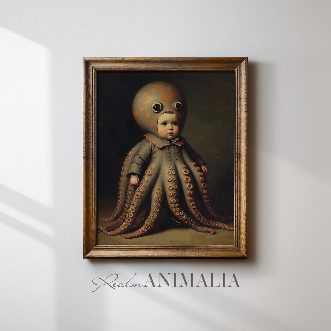 Vintage Child In Octopus Costume Oil Painting Spooky Halloween Art Poster - Image 4