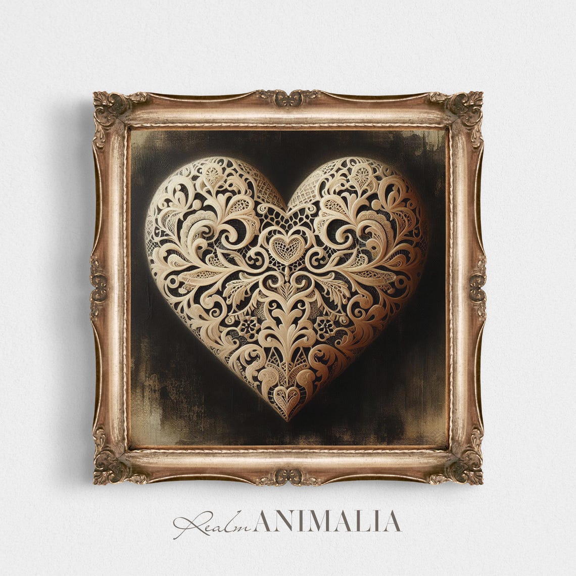 Ornate Victorian Lace Heart Filigree Neutral Romantic Wall Art Print - Image 4
