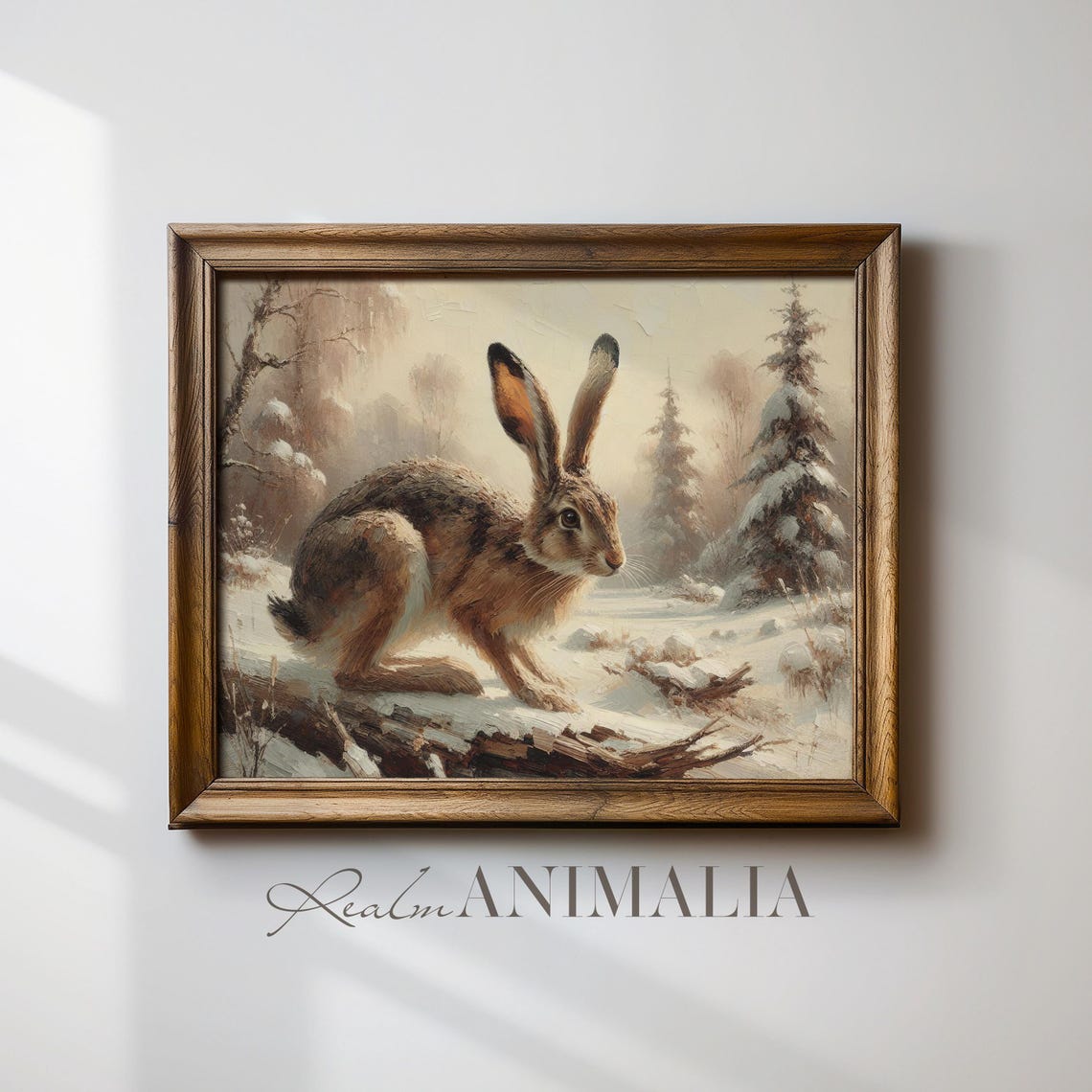 Brown Hare Running Through Snowy Winter Forest Wildlife Poster - Image 4