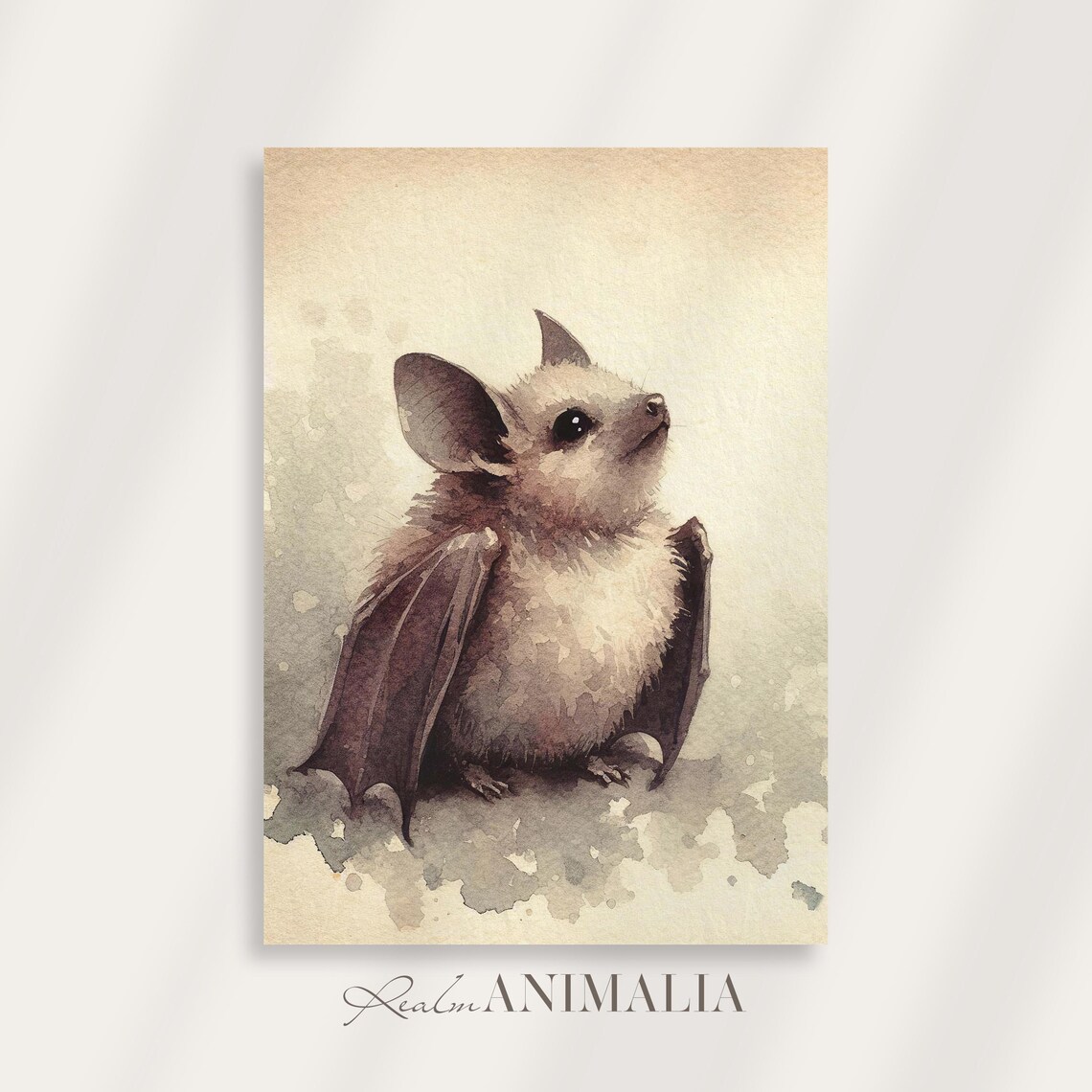 Cute Baby Bat Watercolor Painting Fluffy Bat Nursery Art Print Poster - Image 4
