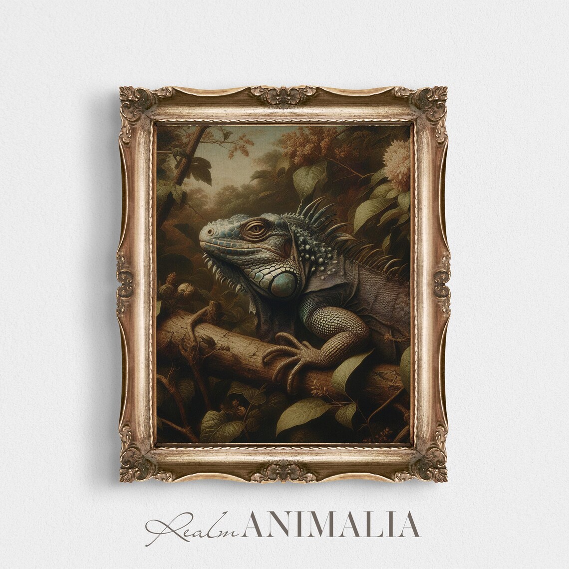 Iguana Vintage Reptile Botanical Wildlife Art Print - Image 2
