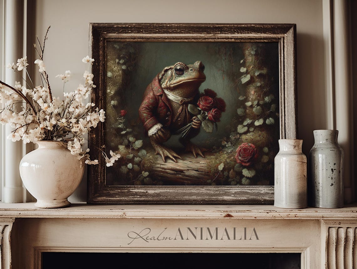 Storybook Toad Gentleman With Red Roses Romantic Forest Poster - Image 3