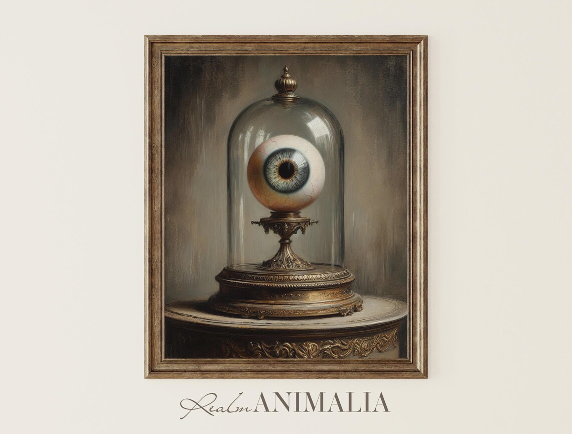 Giant Eyeball Under Glass Cloche Dark Victorian Still Life Art Print