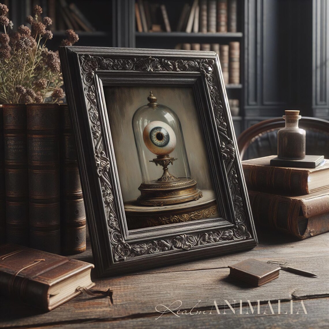 Giant Eyeball Under Glass Cloche Dark Victorian Still Life Art Print - Image 3