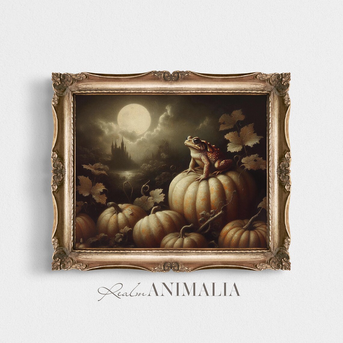 Moonlit Toad On Pumpkins Night Castle Vintage Halloween Landscape Art Poster - Image 4