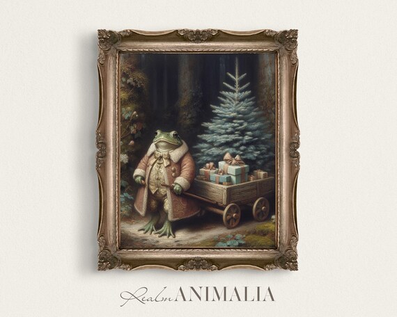 Festive Christmas Frog Painting Whimsical Fantasy Animal Art Print Christmas Holiday Art Prints Moody Storybook Wall Art Wh116