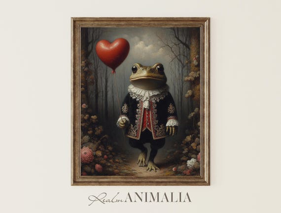 Valentine's Day Toad Art Print, Vintage Storybook