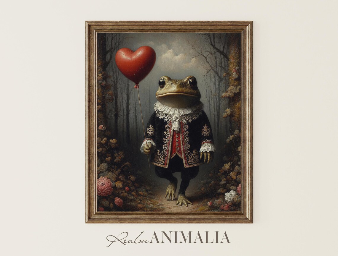 Valentine's Day Toad Art Print, Vintage Storybook