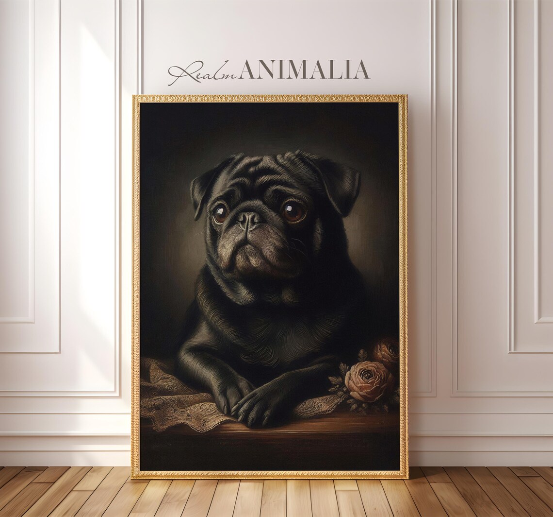 Black Pug Portrait, Vintage Style Dog Art Print - Image 2