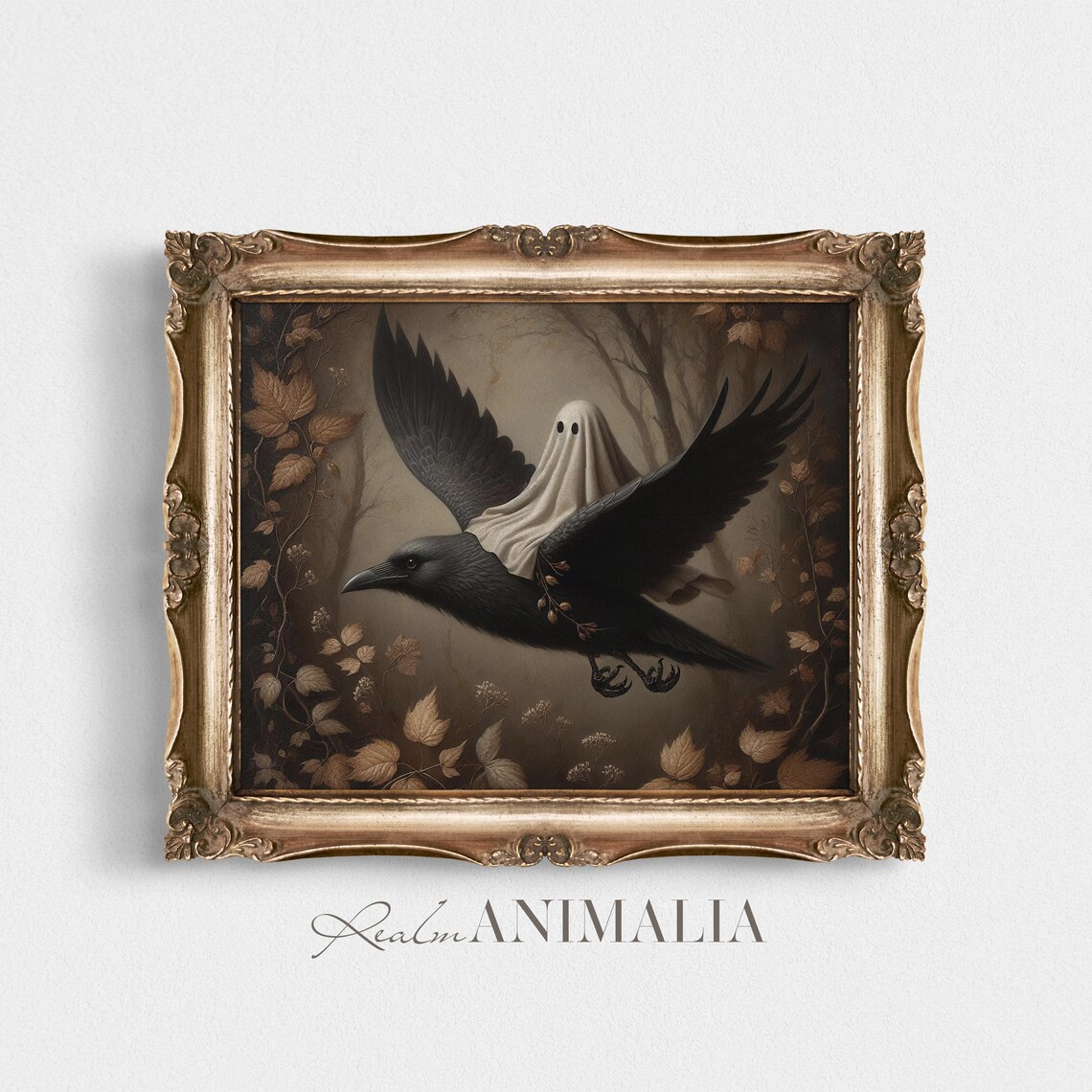 Little Ghost Riding On Crow, Cute Halloween Art Print - Image 4