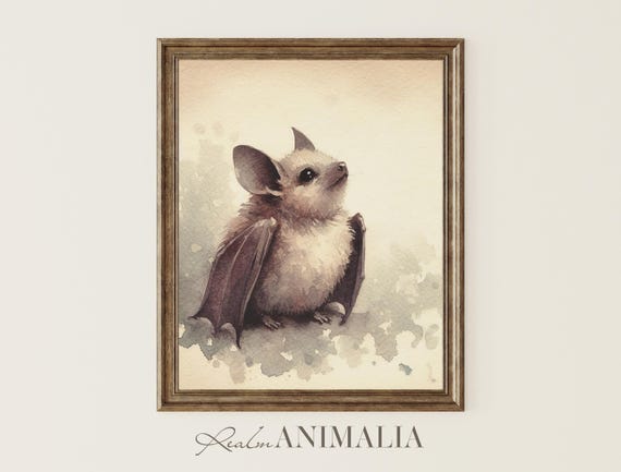 Bat Watercolor Painting Cute Bat Illustration Wall Art Baby Animals Poster Neutral Halloween Art Print Bt022