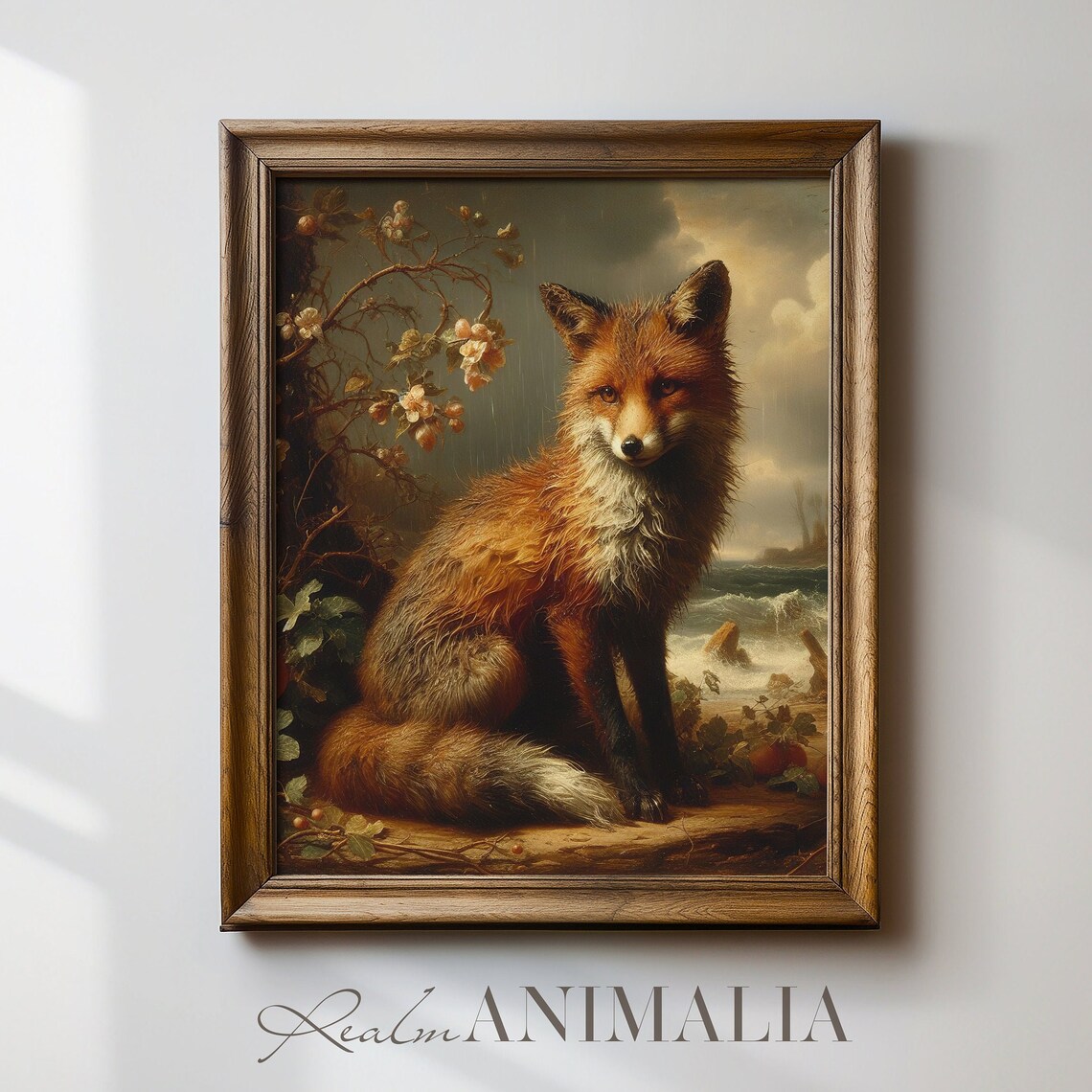 Vintage Fox Painting, Moody Red Fox Nature Art Print - Image 2