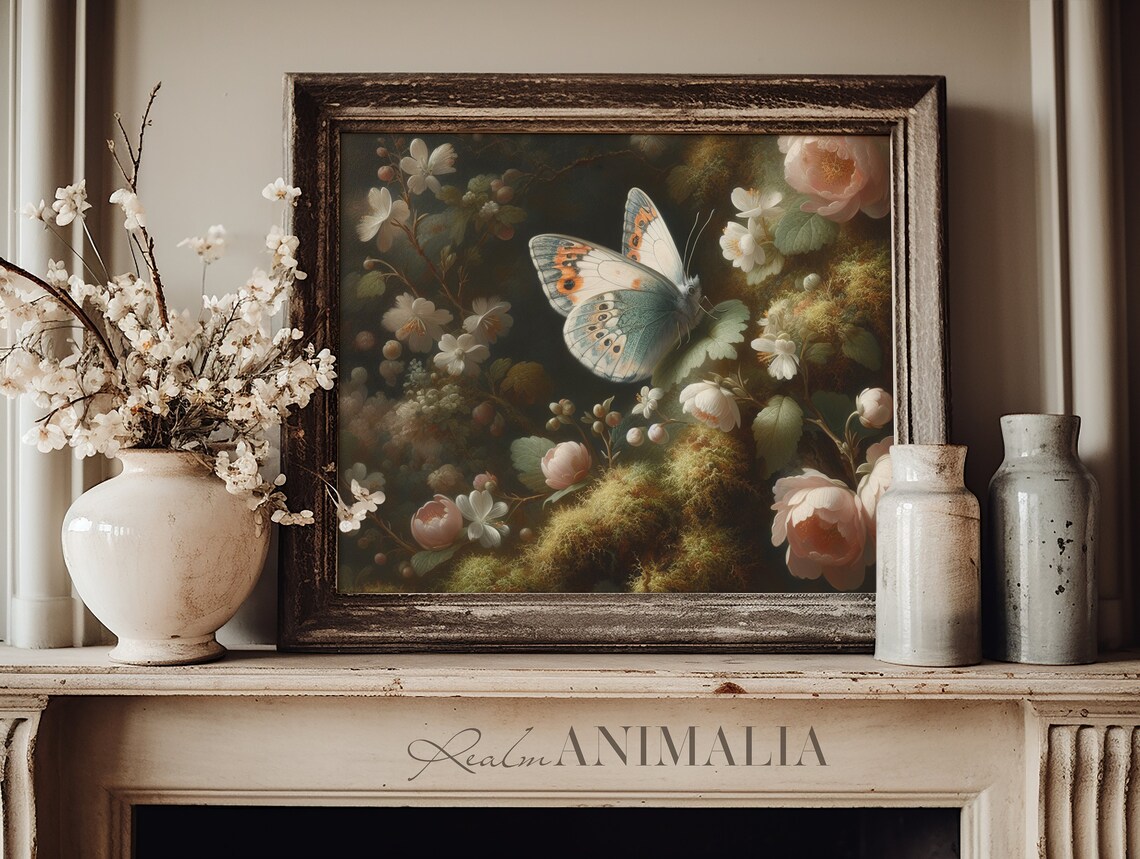Floral Butterfly Vintage Painting Art Print - Image 3