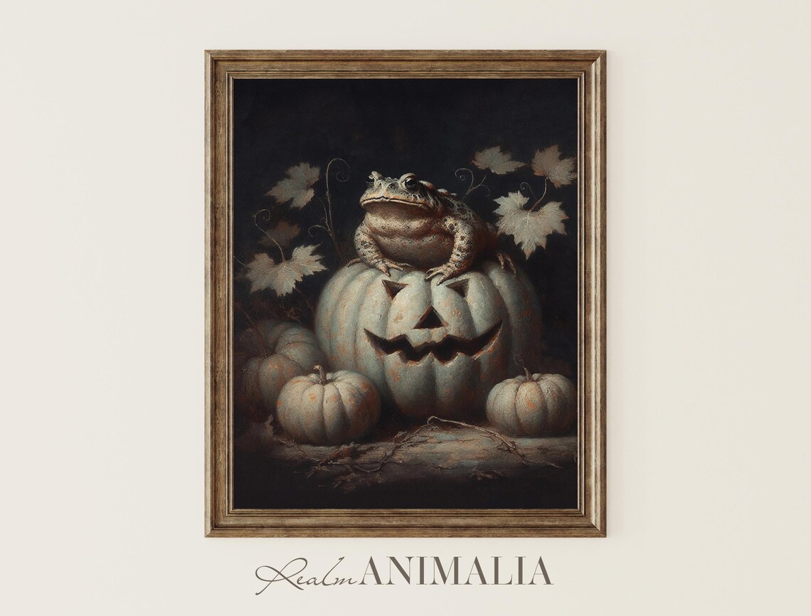 Toad On Jack O Lantern Art Print, Vintage Halloween