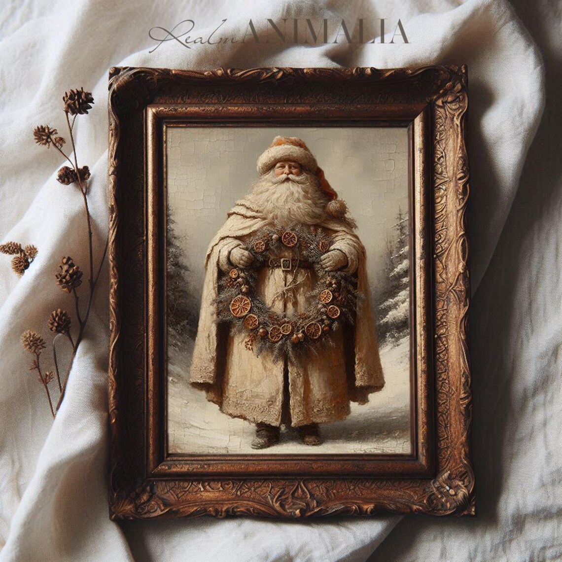 Vintage Santa Claus Art Print, Neutral Christmas Decor - Image 3
