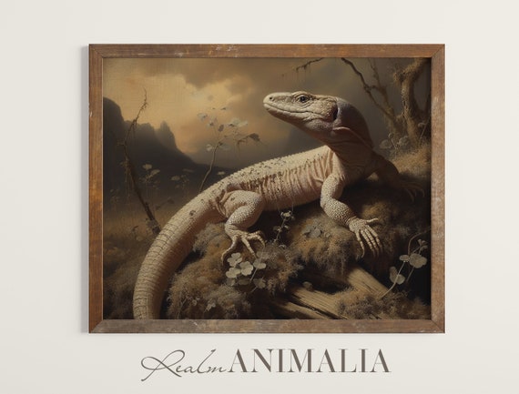 Vintage Lizard Art Print Neutral Lizard Painting Reptile Wall Art Naturalism Fine Art Antique Aesthetic Animal Decor Lz001