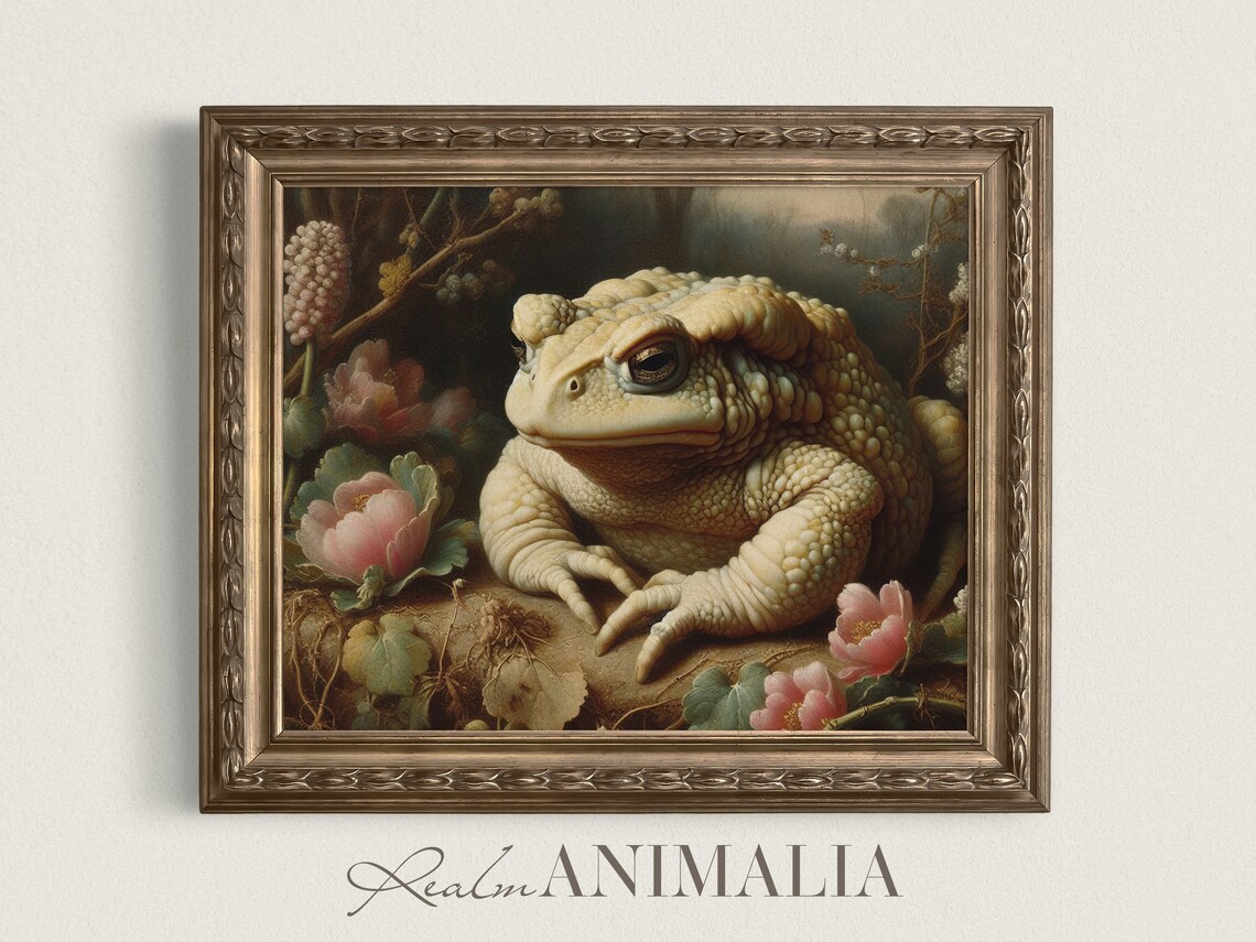 Vintage Toad Print, Cottagecore Botanical Animal Art Print